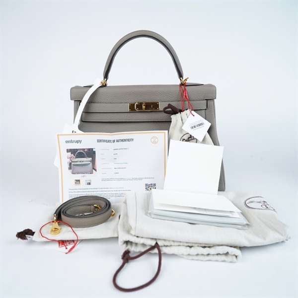 Túi Hermes Kelly xám kèm ổ+ 2 chìa stamp C sz31 (A-T) KG+