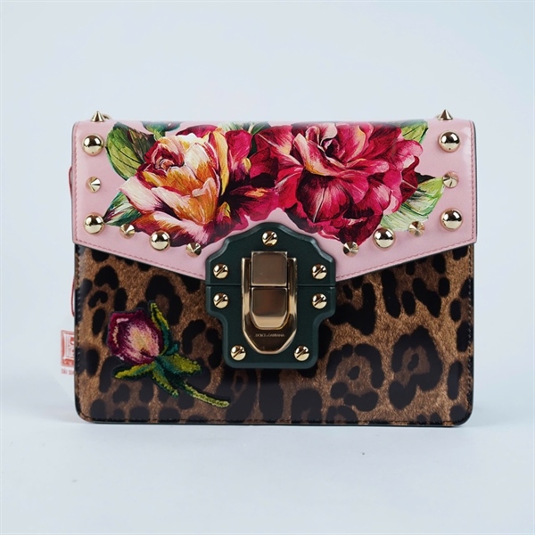 Túi D&G nâu nắp hồng họa tiết sz23 +