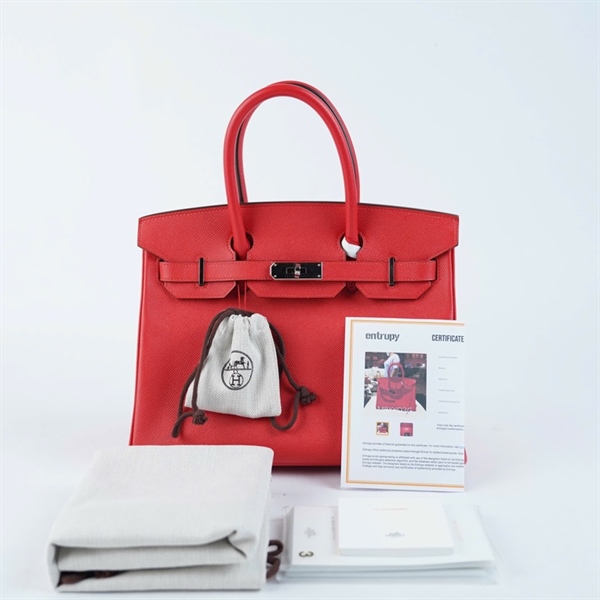 Túi Hermes Birkin đỏ kèm ổ+ 2 chìa stamp X sz30 (A-T) KG+