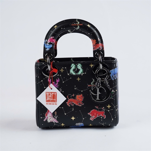Túi Dior Lady đen họa tiết cartoon (04-MA-0262) szMini (HC)+