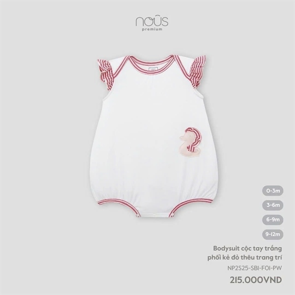 NS2500 - 3M/9M Bodysuit cộc tay trắng phối trang trí