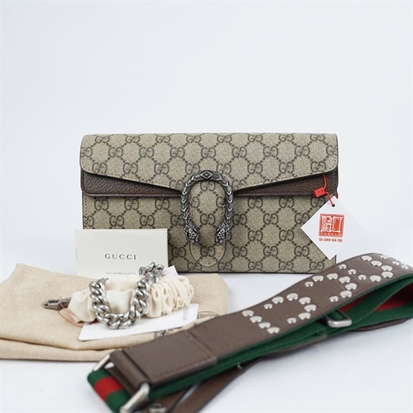 Túi GG Dionysus xám viền nâu 2 strap (D039385285) sz25