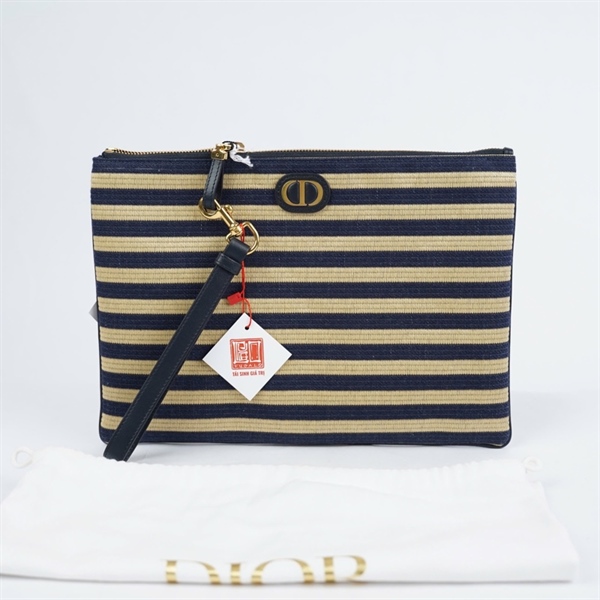 Túi Dior Clutch vàng sọc xanh đen (48-MA-0243) sz30 KG+