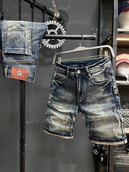 Sort Jean QC- RS5 Xanh was gân RETRO túi khuôn