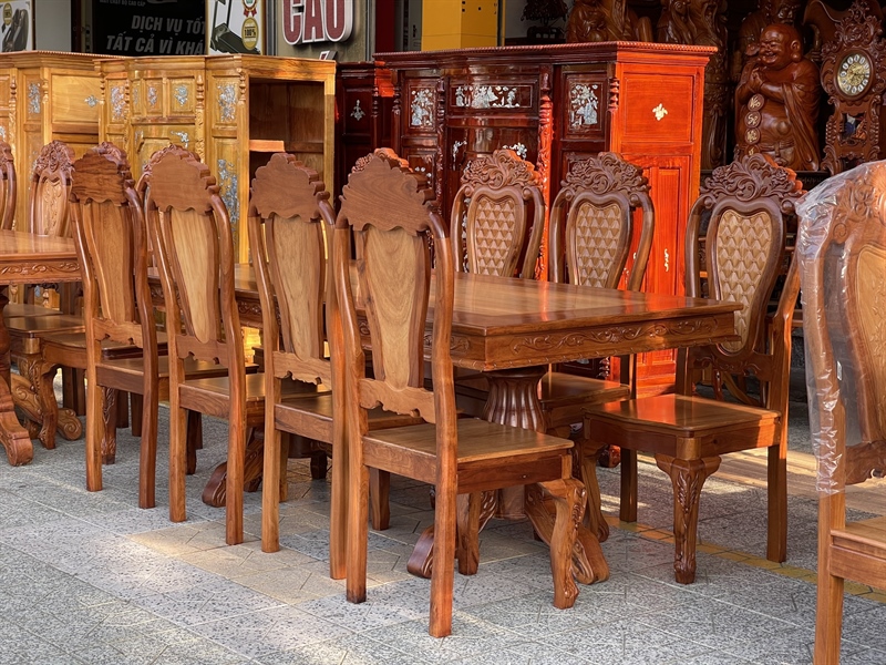 BÀN ĂN GỖ CĂM - GÕ ĐỎ 8 GHẾ