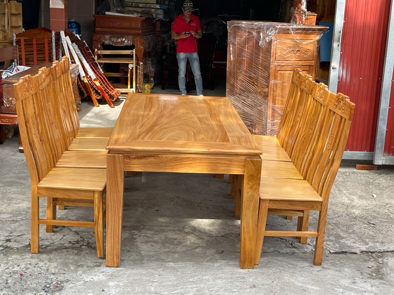 BÀN ĂN GỖ GÕ ĐỎ 8 GHẾ CHÂN VUÔNG