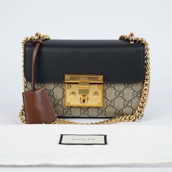 Túi GG Padlock xám nắp đen kèm 2 chìa (409487-524947) sz20 (BMC)+