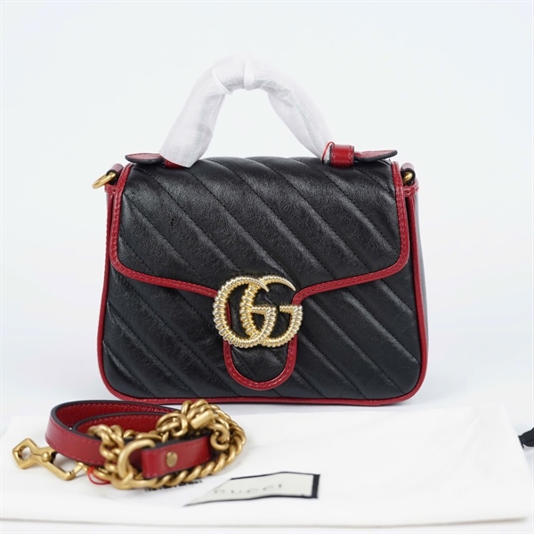 Túi GG Marmont đen viền đỏ (583571-493075) sz20 (BMC)+