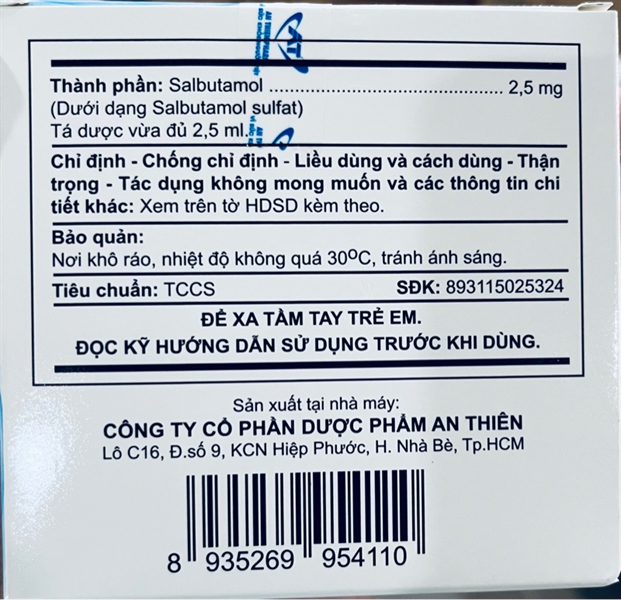 Dung dịch khí dung Atisaltolin 2,5mg/2,5ml (Hộp 5 ống) - An Thiên 2