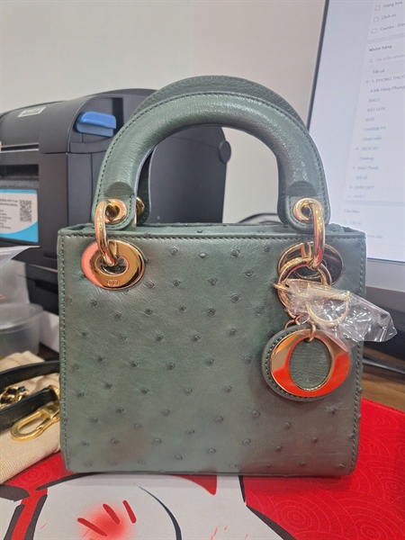 Túi Dior Lady xanh da đà điểu (02-MA-0169) (BMC) KG+