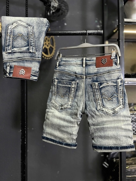 Sort Jean QC- RS5-1 Xanh Bạc was Retro túi khuôn