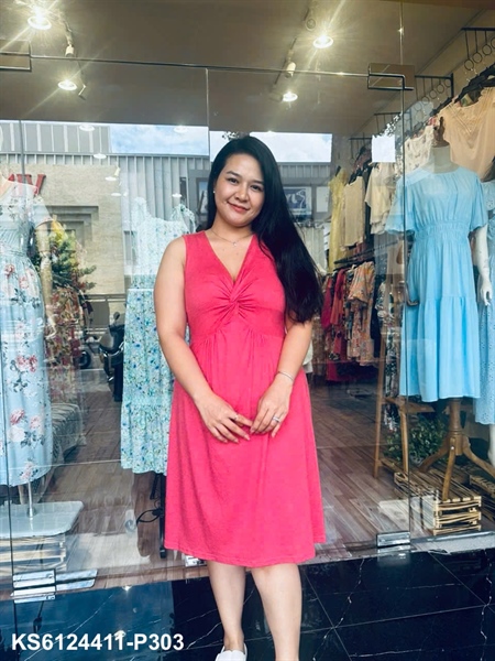 Mineral Red Twisted Bust V Neck Sleeveless Dress