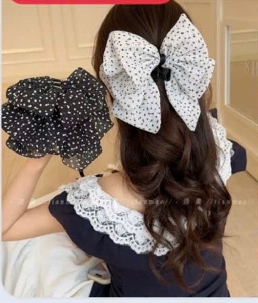 Gấp tóc voan-hoa tiết chấm bi