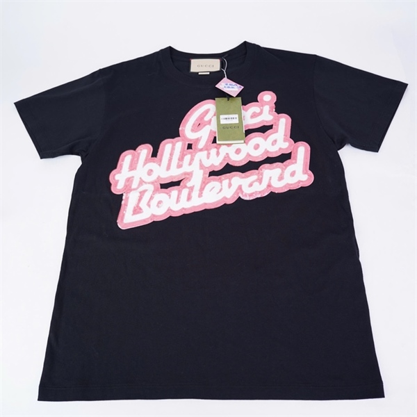 Áo thun GG đen in chữ hồng (PN) +