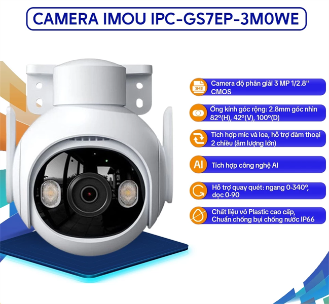CAMERA WIFI NGOÀI TRỜI IMOU IPC-GS7EP-3M0WE QUAY QUÉT FULL COLOR 3MP
