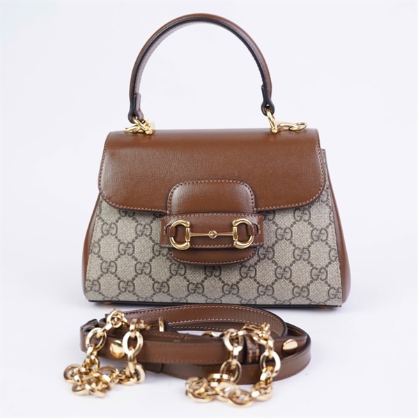 Túi GG handle xám nắp nâu 2strap (A039213848) sz22 (HT) +