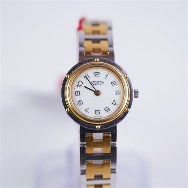 Đồng hồ Hermes bạc viền vàng (532156L) sz26 (PN) KG+