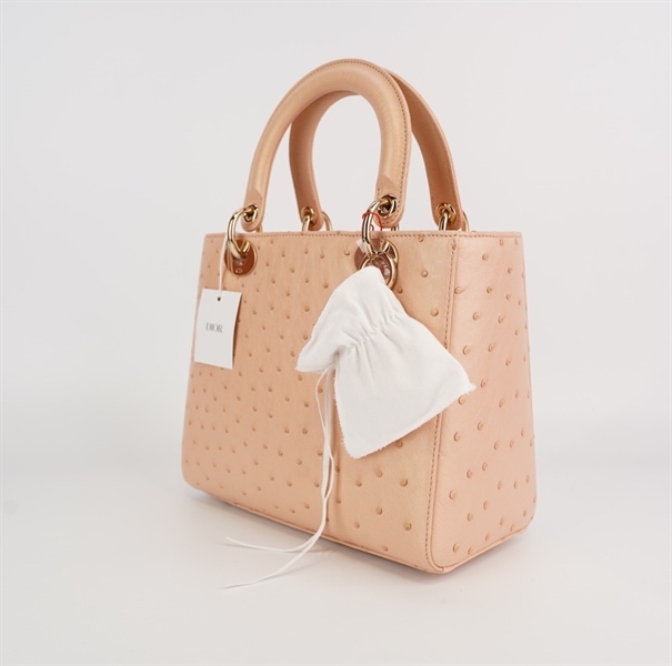 Túi Dior Lady nude da đà điểu (02-MA-1222) szM +