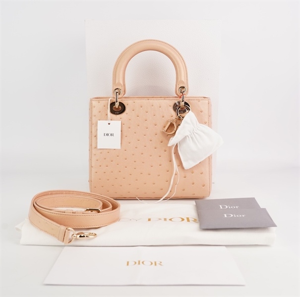 Túi Dior Lady nude da đà điểu (02-MA-1222) szM +