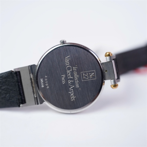 Đồng hồ Van Cleef mặt tròn dây đen (43106-58356) sz32 (LTB) KG+