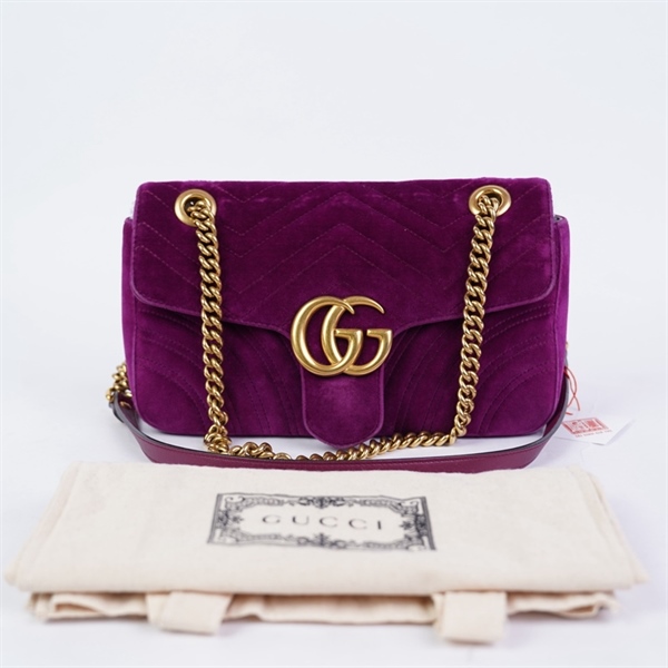 Túi GG Marmont nhung tím (B022-376688) sz25 KG+