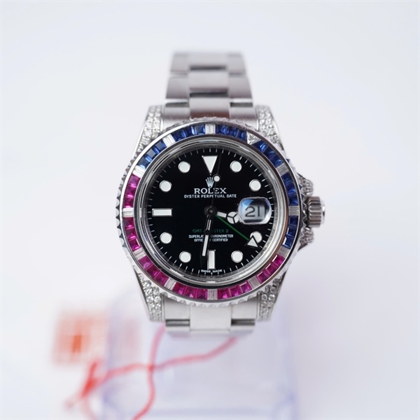 Đồng hồ Rolex bạc viền xanh đỏ (G744870) sz44 (LTB) KG+