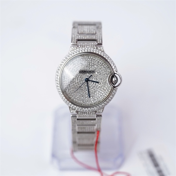 Đồng hồ Cartier bạc mặt tròn kim độ (298931TX) sz30 (HC) KG+