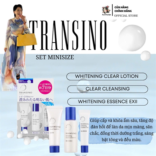 Set Minisize Transino - (Sữa rửa mặt 10g, Nước hoa hồng 19ml, Tinh chất 5g)