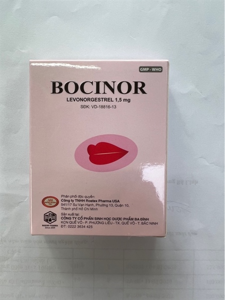 Thuốc Bocinor (Levonorgestrel 1,5mg) Ba Đình tránh thai khẩn cấp 72h (H*1viên) (Hộp)