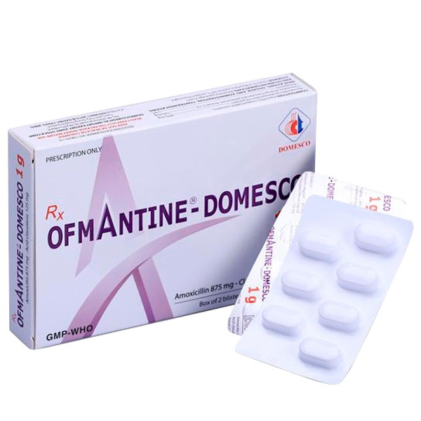 Thuốc Ofmantine 1g Domesco Kháng sinh điều trị nhiễm khuẩn Hộp 2 vỉ x 7 viên