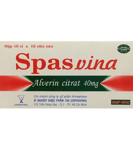 Thuốc Spasvina (Alverine citrate 40mg) DP 150 Cophavina Chống đau do co thắt cơ trơn... (Hộp x 10 vỉ x 10 viên)