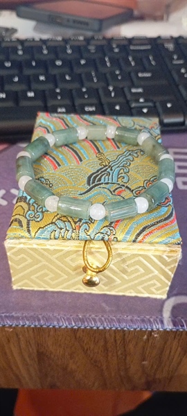 Vòng cẩm Myanmar đốt trúc xanh mix hạt trắng KG+