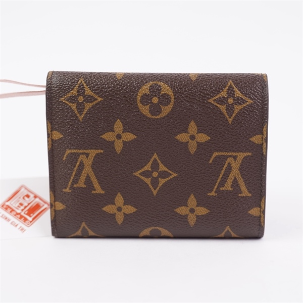Ví LV hoa nâu gập 3 nút hồng (LT) KG+