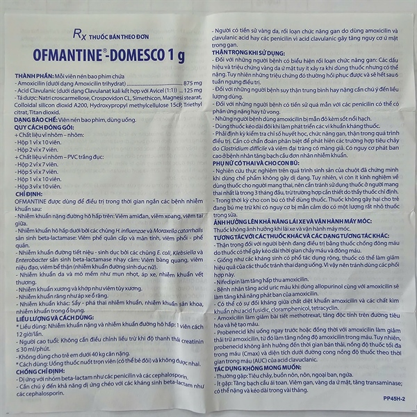 Thuốc Ofmantine 1g Domesco Kháng sinh điều trị nhiễm khuẩn Hộp 2 vỉ x 7 viên 3