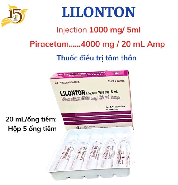 Lilonton Injection 1000mg/5ml (Piracetam 4000mg/20ml ) (Hộp 5 ống x 20ml) - Siu Guan Chem / Taiwan