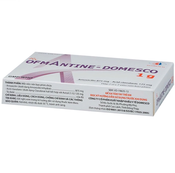 Thuốc Ofmantine 1g Domesco Kháng sinh điều trị nhiễm khuẩn Hộp 2 vỉ x 7 viên 2