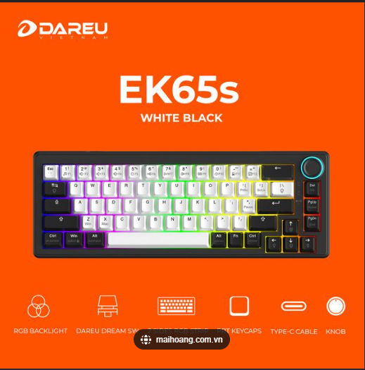 Bàn Phím Cơ Có Dây Dare-U EK65s White - Black, PBT (Led RGB, 2 Sides Rgb Strip, Type-C)