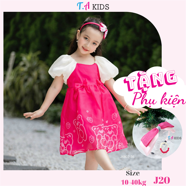 J20 (10-40kg) Váy hồng gấu dâu tay trắng