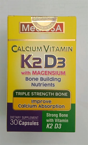 Calcium vitamin K2 D3 MediUSA Bổ sung canxi, vitamin K2, D3 (Lọ 30 viên)