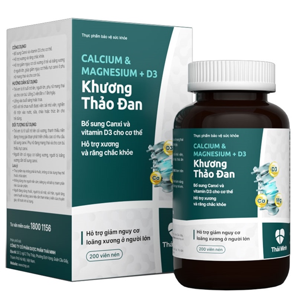 Calcium&magesium + D3 Khương thảo đan Thái Minh bổ sung calci (Lọ 200 viên)