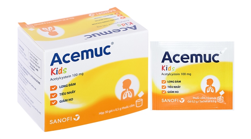 Thuốc cốm Acemuc kids 100mg Sanofi Long đàm, tiêu nhầy, giảm ho Hộp 30 gói x 0,5g