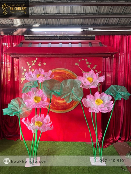 Cho thuê set sen bao gồm 4 lá 4 bông trang trí sự kiện có đèn led