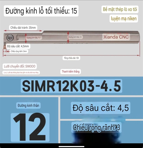 Cán tiện móc lỗ SIMR12 K03-4.5 (Cái) - Việt Phát