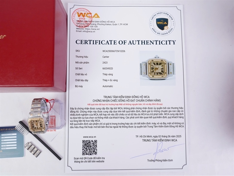 Đồng hồ Cartier bạc kèm mắt đh (663345CD) sz28 (PN) KG+