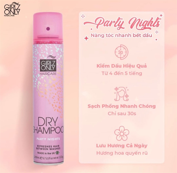 V-Dầu gội khô Girlz Only party nights 200ml #hồng