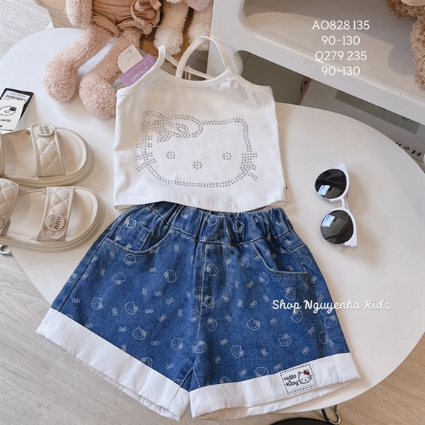 AO828 Áo dây kitty đính đá