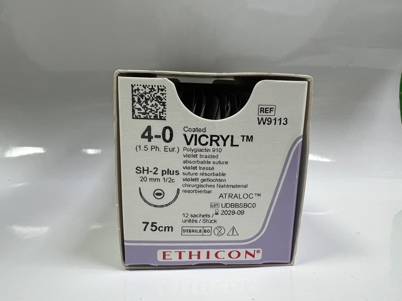 Chỉ Vicryl 75cm Số 4/0- Johnson- Chỉ khâu phẫu thuật tự tiêu- Hộp 12sợi (W9113)