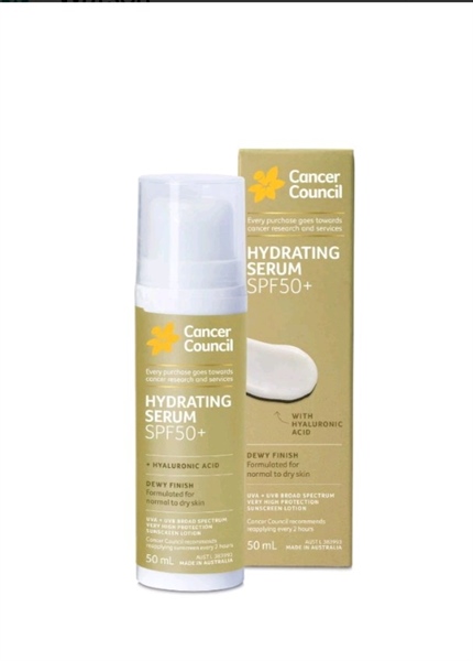Cancer Council Hydrating Serum SPF50+ ( 50ml ) Australia Serum chống nắng cấp ẩm