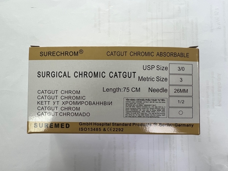 Chỉ catgut liền kim 3/0 (3 Metric - 75cm)- Germany- Chỉ khâu phẫu thuật tự tiêu- H*12tep