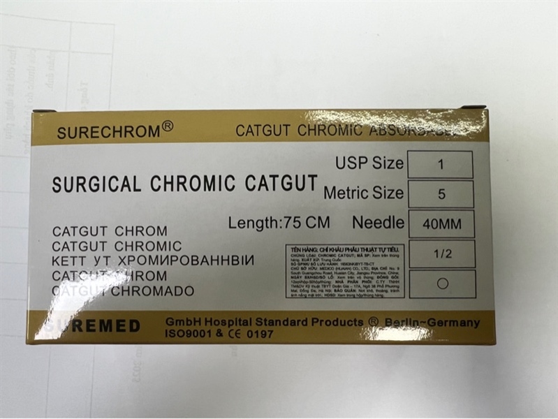 Chỉ Catgut liền kim số 1 (5 Metric - 75cm) - Germany- Chỉ khâu phẫu thuật tự tiêu- H*12tep